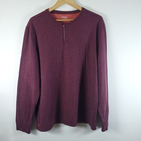 UNTUCKit Grassi Burgundy Henley Button Up Mens 2XL Front Long Sleeve - Picture 1 of 8